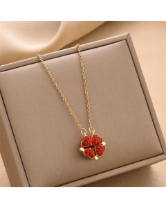 Refined Four Leaf Clover Inlay Rhinestones Pendant Titanium Steel Necklace Colorza