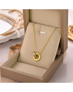 Classic Inlay Rhinestones Round Titanium Steel Plating Necklace Colorza