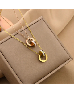 Classic Inlay Rhinestones Round Titanium Steel Plating Necklace Colorza