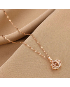Elegant Crown Inlay Rhinestones Pendant Titanium Steel Plating Necklace Colorza