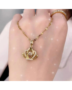 Elegant Crown Inlay Rhinestones Pendant Titanium Steel Plating Necklace Colorza