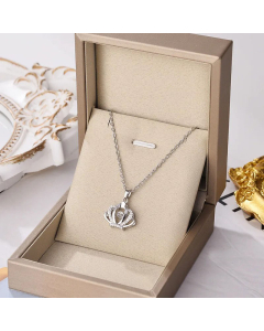 Elegant Crown Inlay Rhinestones Pendant Titanium Steel Plating Necklace Colorza