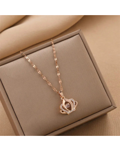 Elegant Crown Inlay Rhinestones Pendant Titanium Steel Plating Necklace Colorza