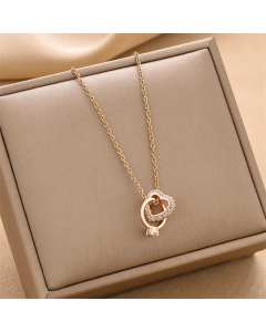 Fashion Ring Heart Shape Inlay Rhinestones Titanium Steel Plating Necklace Colorza