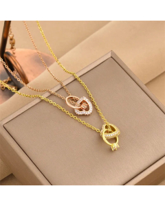 Fashion Ring Heart Shape Inlay Rhinestones Titanium Steel Plating Necklace Colorza