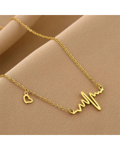 Minimalism ECG Heart Shape Pendent Titanium Steel Necklace Colorza