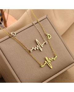 Minimalism ECG Heart Shape Pendent Titanium Steel Necklace Colorza