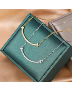 Minimalism Full Diamond Smiley Face Titanium Steel Plating Necklace Colorza