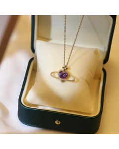 Retro Four Leaf Clover Bear Bow Knot Titanium Steel Inlaid Zircon Opal Necklace Colorza