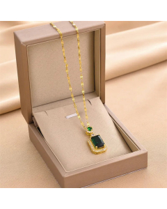 Luxurious Square Inlay Rhinestones Zircon Pendant Titanium Steel Plating Necklace Colorza