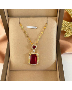 Luxurious Square Inlay Rhinestones Zircon Pendant Titanium Steel Plating Necklace Colorza