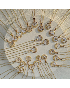 Fashion Round Letter Inlay Shell Plating Pendant Necklace Colorza