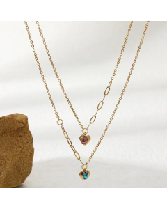 Fashion Layered Heart Shape Pendent Stainless Steel Inlay Zircon Necklaces Colorza