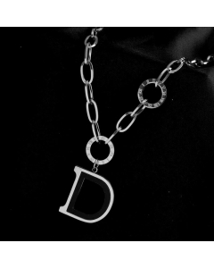 Hollow Out Round Letter Titanium Steel Plating Necklace Colorza-Steel Color-01