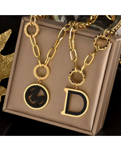 Hollow Out Round Letter Titanium Steel Plating Necklace Colorza