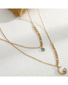 Detachable Layered Moon Star Stainless Steel Inlay Zircon Necklaces Colorza