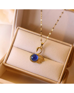 Temperature-Sensitive Swan Inlay Artificial Gemstones Titanium Steel Pendant Necklace Colorza