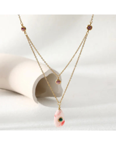 Fashion Layered Inlay Natural Stone Zircon Geometric Stainless Steel Necklaces Colorza