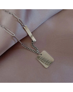 Casual Letter Square Titanium Steel Inlaid Gold Necklace Colorza