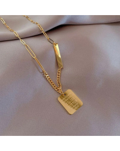 Casual Letter Square Titanium Steel Inlaid Gold Necklace Colorza