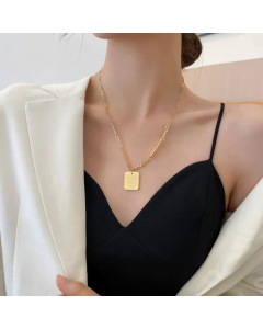 Casual Letter Square Titanium Steel Inlaid Gold Necklace Colorza