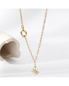 Fashion Eight Awn Star Stainless Steel Inlay Zircon Pendant Necklace Colorza 