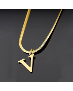 Minimalism Letter Pendent Plating Snake Chain Titanium Steel Necklace Colorza-V