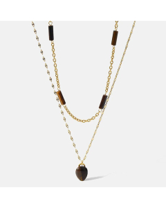 Fashion Plating Natural Stone Geometric Stainless Steel Layered Necklaces Colorza