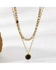 Fashion Round Inlay Natural Stone Stainless Steel Layered Necklaces Colorza