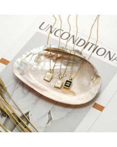 Round And Square Constellation Stainless Steel Inlay Shell Pendant Necklace Colorza