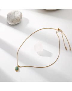 Minimalism Inlay Natural Stone Pendant Stainless Steel Necklace Colorza