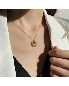 Sweet Four Leaf Clover Can Be Open Heart Shape Plated Inlay Rhinestones Necklace Colorza