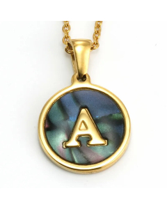 Daily Round Letter Inlay Shell Pendent Titanium Steel Plating Necklace Colorza