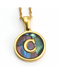 Daily Round Letter Inlay Shell Pendent Titanium Steel Plating Necklace Colorza