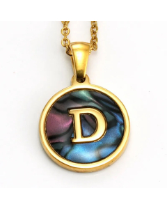 Daily Round Letter Inlay Shell Pendent Titanium Steel Plating Necklace Colorza