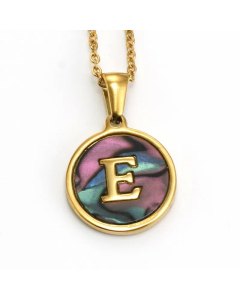 Daily Round Letter Inlay Shell Pendent Titanium Steel Plating Necklace Colorza