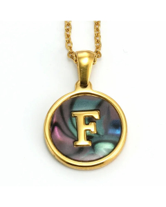 Daily Round Letter Inlay Shell Pendent Titanium Steel Plating Necklace Colorza