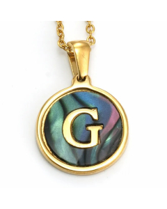 Daily Round Letter Inlay Shell Pendent Titanium Steel Plating Necklace Colorza-G