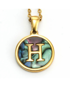 Daily Round Letter Inlay Shell Pendent Titanium Steel Plating Necklace Colorza