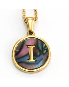Daily Round Letter Inlay Shell Pendent Titanium Steel Plating Necklace Colorza