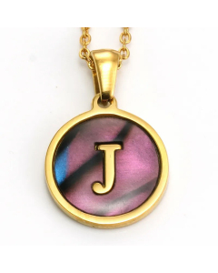 Daily Round Letter Inlay Shell Pendent Titanium Steel Plating Necklace Colorza