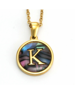 Daily Round Letter Inlay Shell Pendent Titanium Steel Plating Necklace Colorza