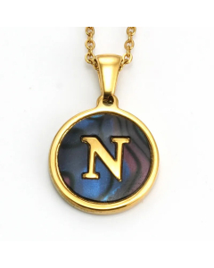 Daily Round Letter Inlay Shell Pendent Titanium Steel Plating Necklace Colorza