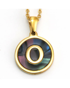 Daily Round Letter Inlay Shell Pendent Titanium Steel Plating Necklace Colorza