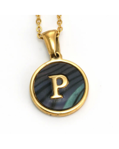 Daily Round Letter Inlay Shell Pendent Titanium Steel Plating Necklace Colorza