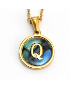 Daily Round Letter Inlay Shell Pendent Titanium Steel Plating Necklace Colorza