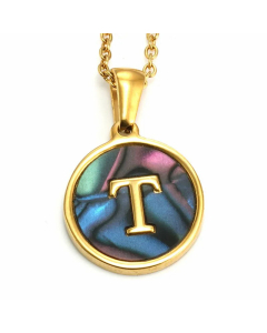 Daily Round Letter Inlay Shell Pendent Titanium Steel Plating Necklace Colorza