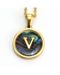 Daily Round Letter Inlay Shell Pendent Titanium Steel Plating Necklace Colorza