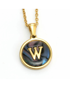 Daily Round Letter Inlay Shell Pendent Titanium Steel Plating Necklace Colorza