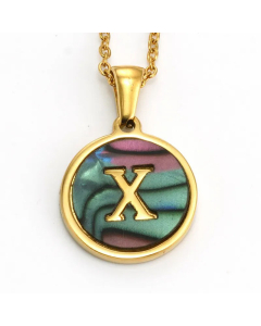 Daily Round Letter Inlay Shell Pendent Titanium Steel Plating Necklace Colorza